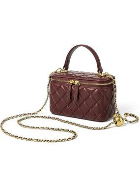 Women's Wine Red Small Leather Purse Quilted Mini Box Chain Strap Crossbody Bag